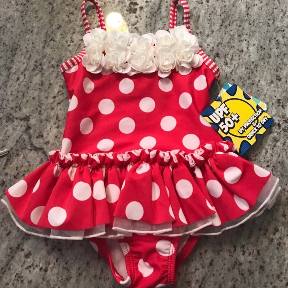 Little Me 18 month Red and White Polka Dot Swimsuit with attached tutu